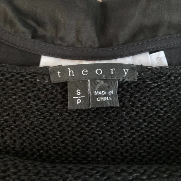 Theory Sweater Womens Sz S Blue Black Striped Linen Short Sleeved Lightweight - Picture 5 of 8